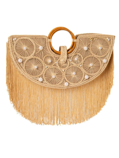 Handmade fringe bag with natural texture