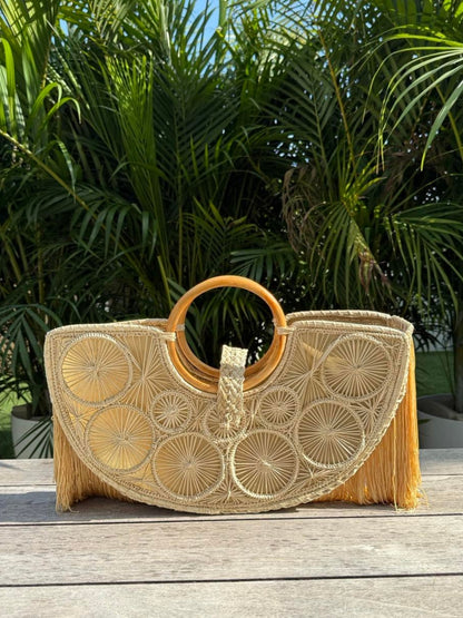 Artisan-made woven fringe handbag