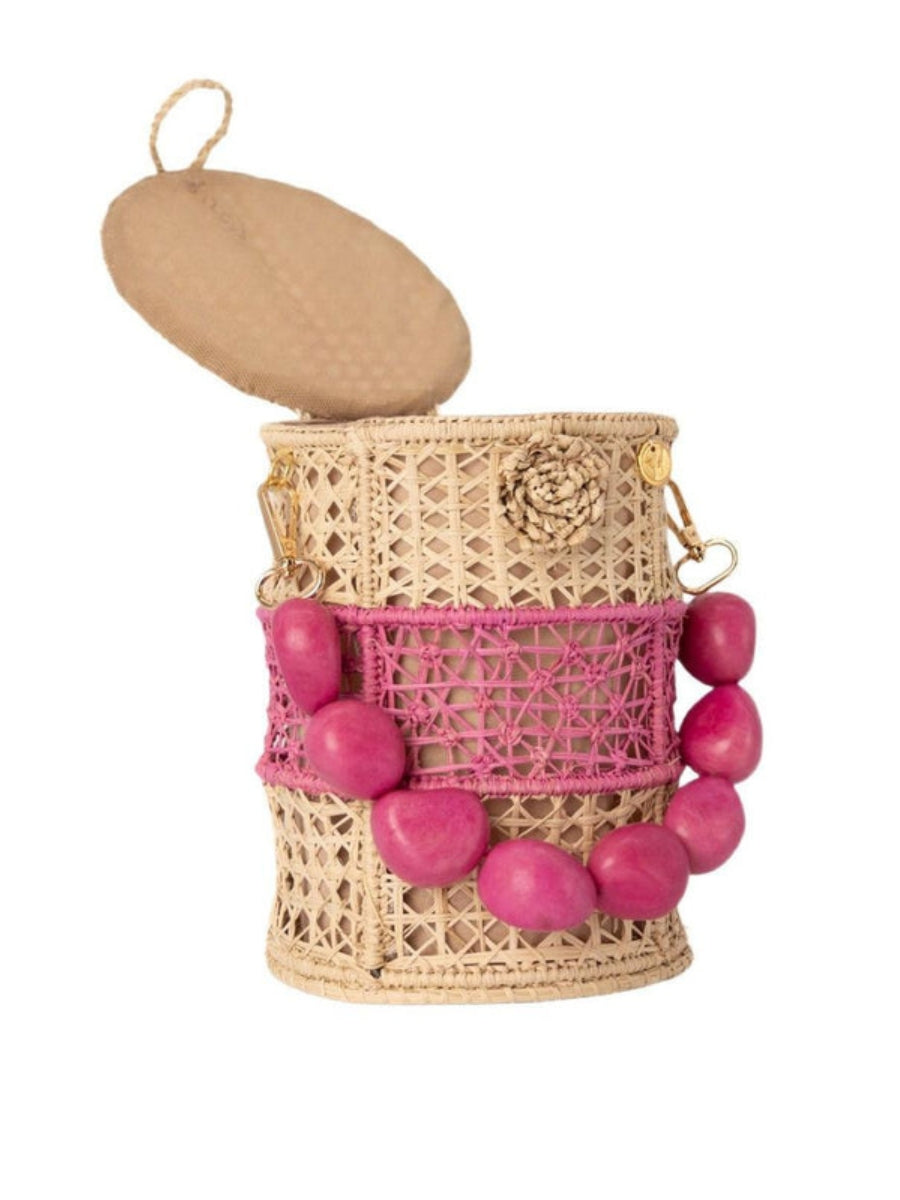 Tropical Sunrise Rattan Bucket Bag