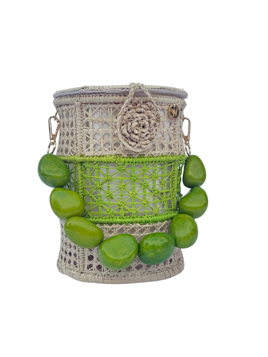 Tropical Sunrise Rattan Bucket Bag