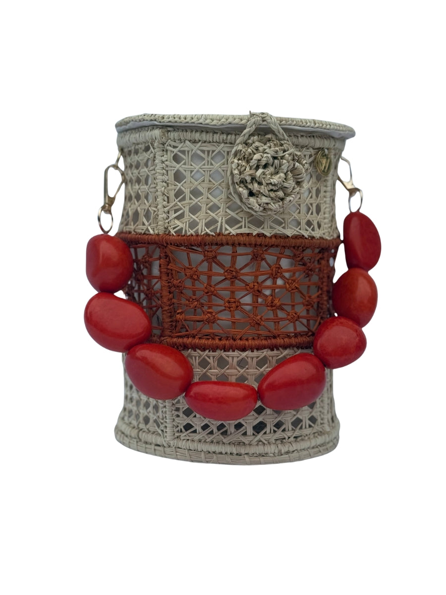 Tropical Sunrise Rattan Bucket Bag
