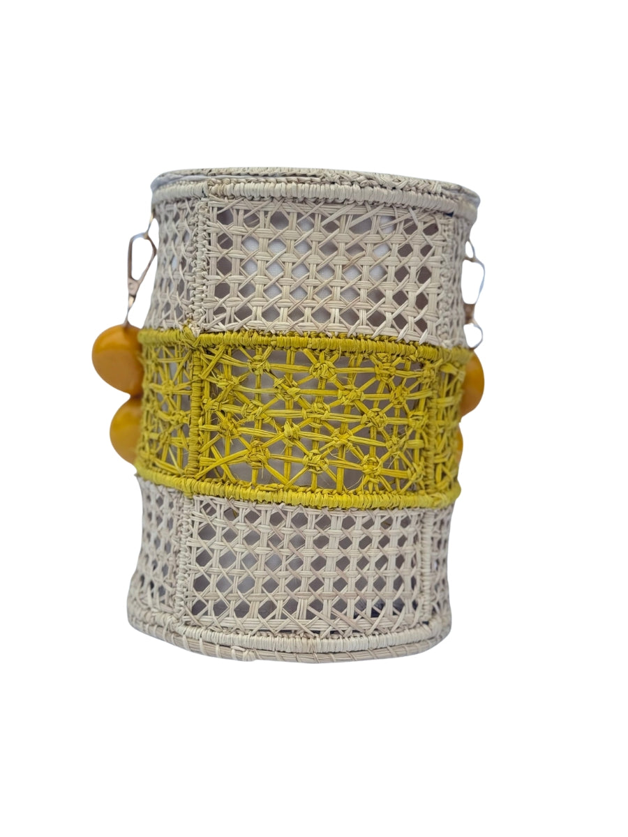 Tropical Sunrise Rattan Bucket Bag