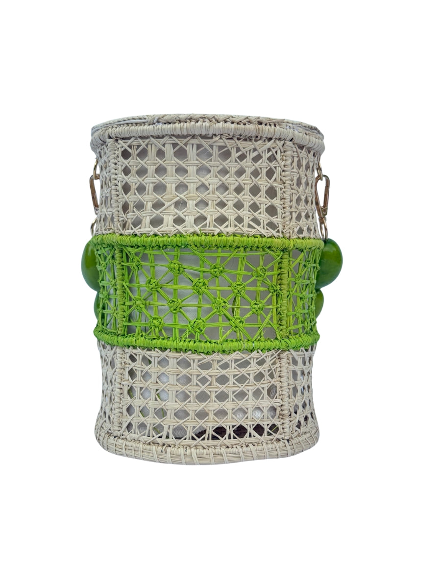 Tropical Sunrise Rattan Bucket Bag