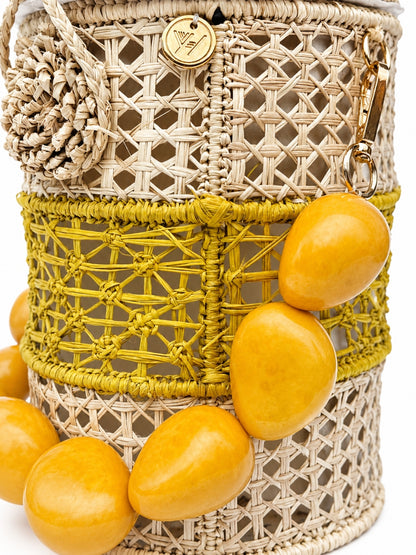 Tropical Sunrise Rattan Bucket Bag