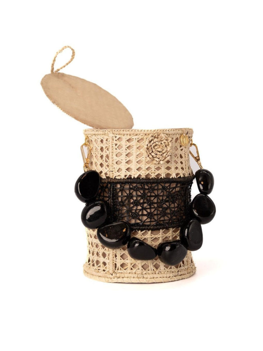 Tropical Sunrise Rattan Bucket Bag