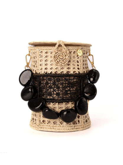 Tropical Sunrise Rattan Bucket Bag