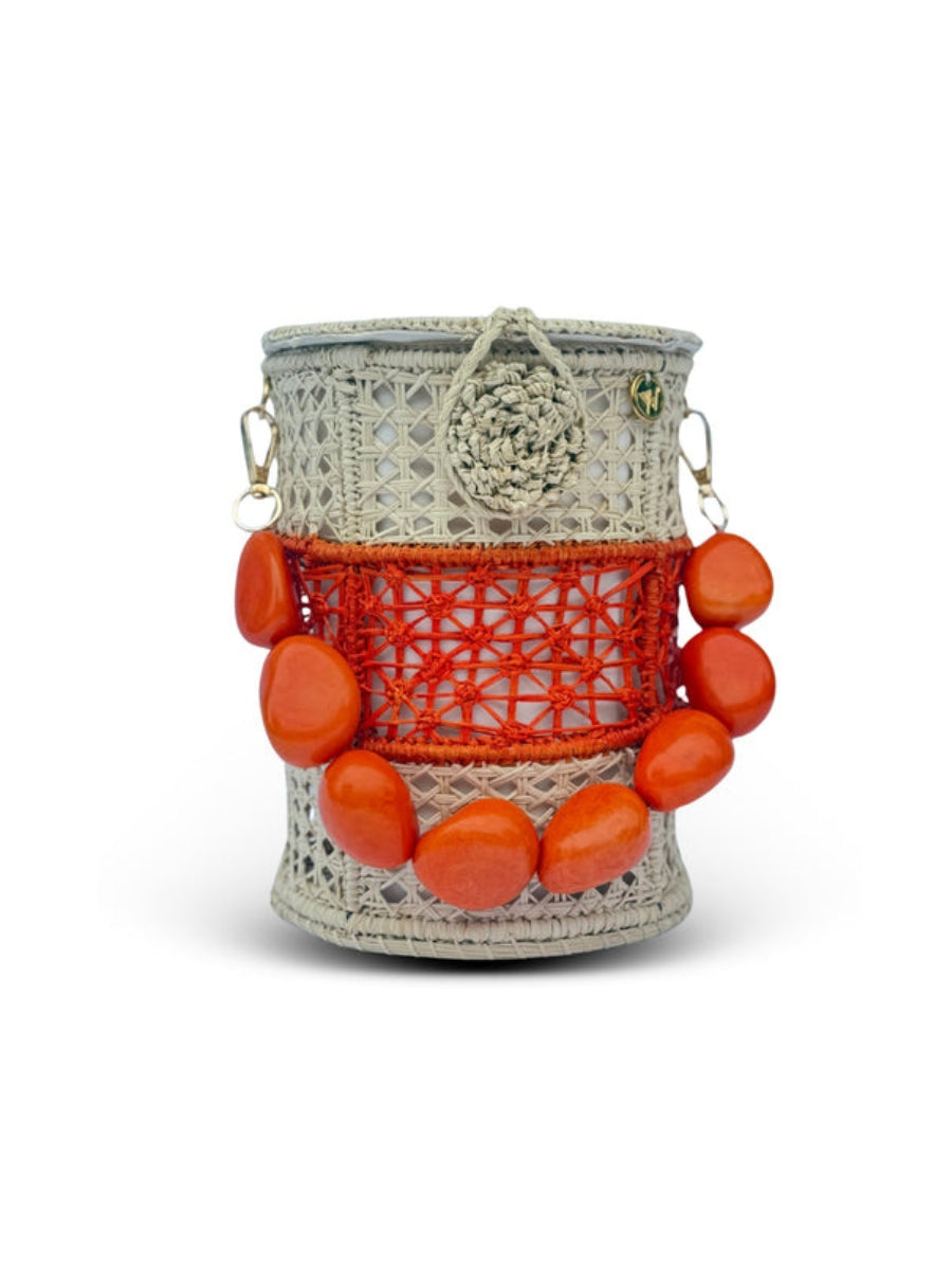 Tropical Sunrise Rattan Bucket Bag