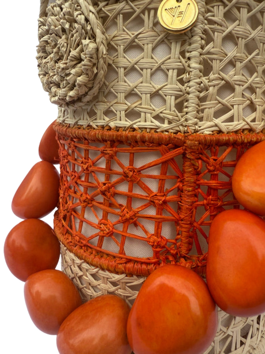 Tropical Sunrise Rattan Bucket Bag
