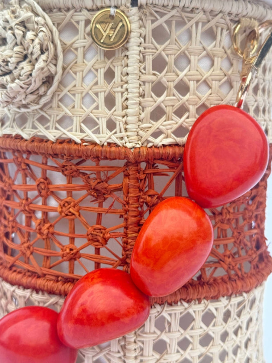 Tropical Sunrise Rattan Bucket Bag