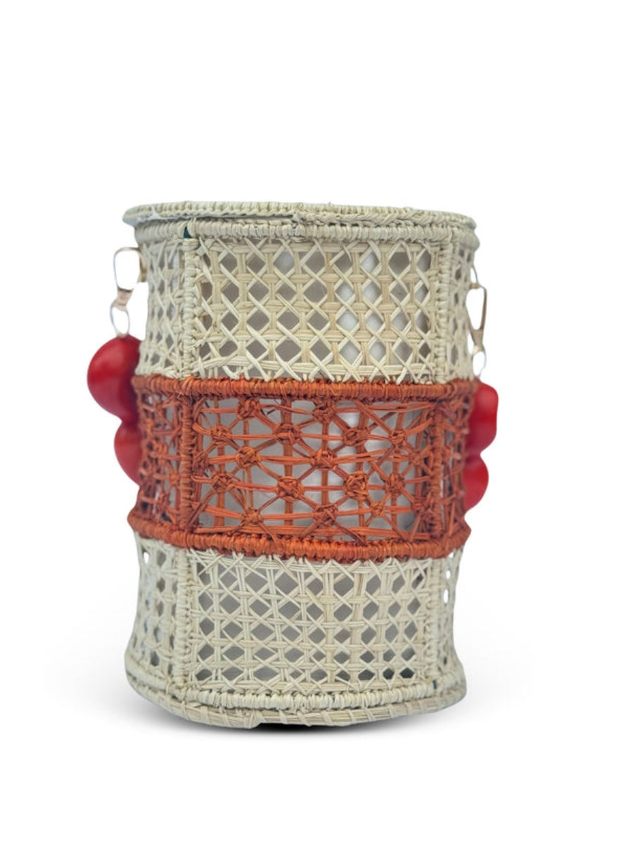 Tropical Sunrise Rattan Bucket Bag