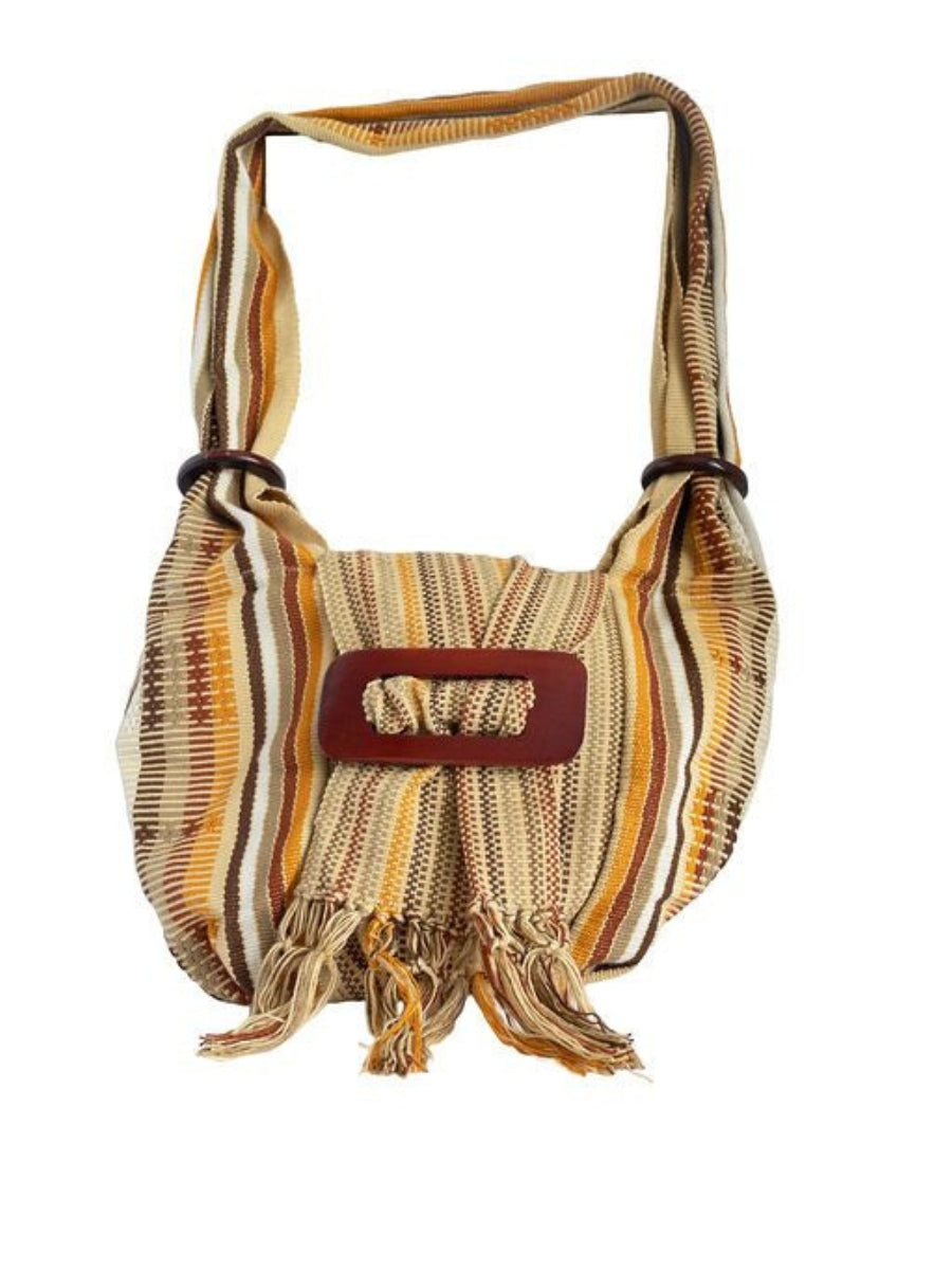 Striped handbag with a brown 
