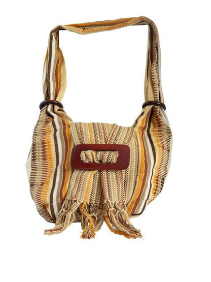 Striped handbag with a brown 