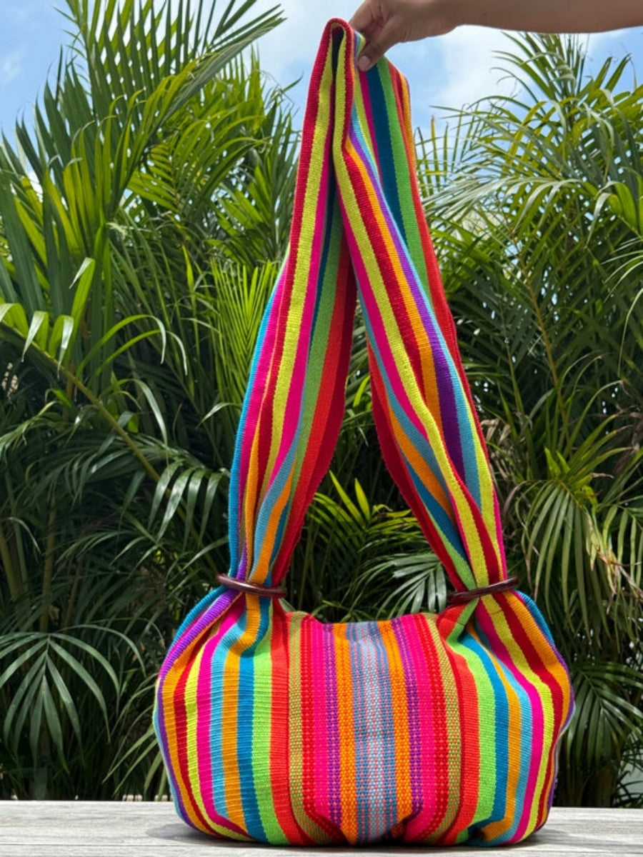 Crossbody bags with traditional handwoven textile