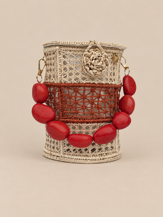 Tropical Sunrise Rattan Bucket Bag
