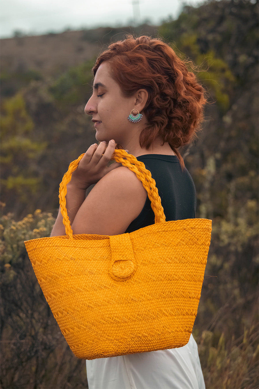 Yellow sale straw bag